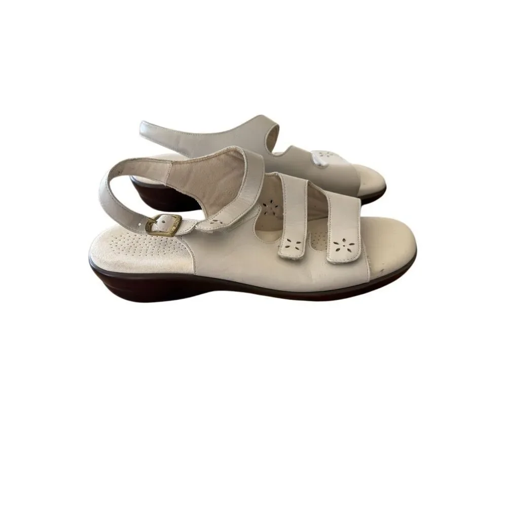 SAS Womens Bone Quatro Tripad Comfort Leather Strappy Slingback Sandals Size 9.5